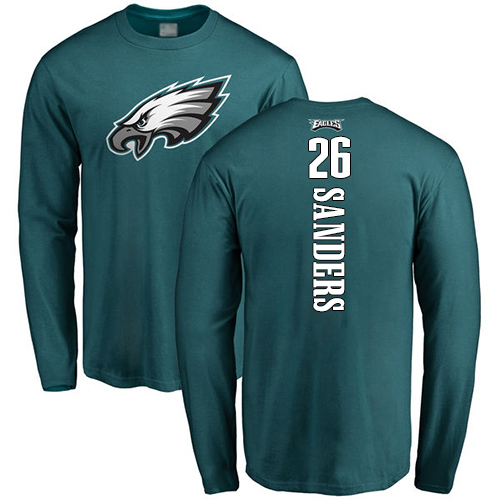 Men Philadelphia Eagles #26 Miles Sanders Green Backer Long Sleeve NFL T Shirt->nfl t-shirts->Sports Accessory